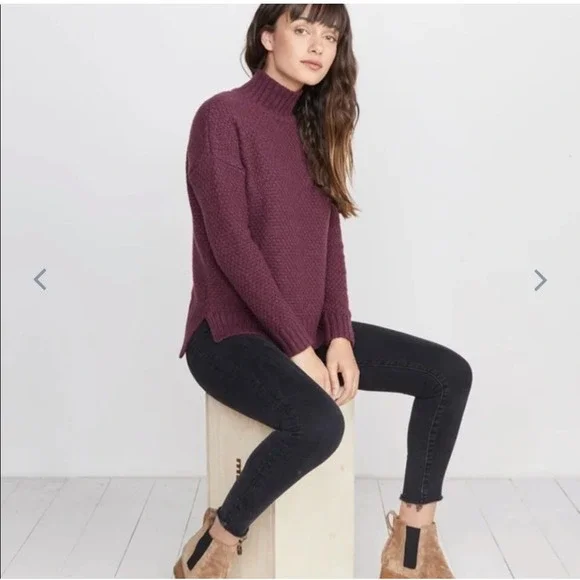 Marine Layer Julie‎ Turtleneck Sweater Burgundy Textured Knit Size Small FLAW - Picture 10 of 11